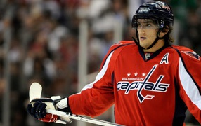 Hockey player Alexander Ovechkin with a stick
