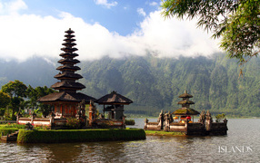 Temple on a background of mountains in Bali