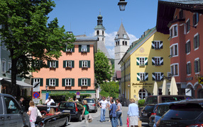 City street in the resort of Kitzbuehel, Austria