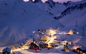 Evening lights at the ski resort of St. Anton, Austria