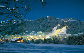 Evening lights in the resort of Kitzbuehel, Austria