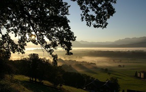 Morning fog in the resort of Lienz, Austria