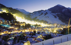 Night lights at the ski resort Saalbach-Hinterglemm, Austria