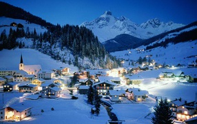 Night lights of the ski resort of Ischgl, Austria