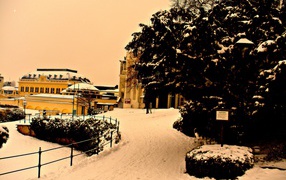 Winter landscape in the resort of Baden, Austria