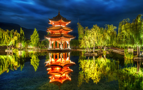	   Chinese Park with a pagoda