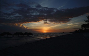 Sunset on the beach in the resort of Cayo Guillermo, Cuba