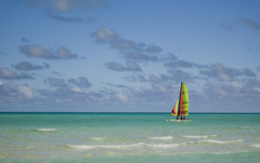 Yacht in the sea in the resort of Cayo Guillermo, Cuba