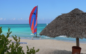 Yacht near the shore at the resort of Cayo Santa Maria, Cuba