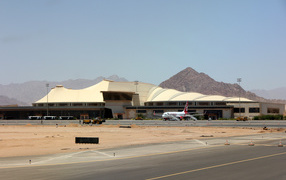 Airport on a background of mountains in the resort of Sharm el Sheikh, Egypt