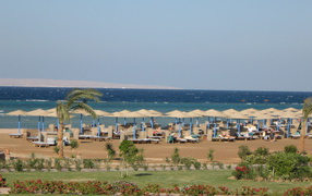 Autumn holiday on the beach in the resort of Hurghada, Egypt