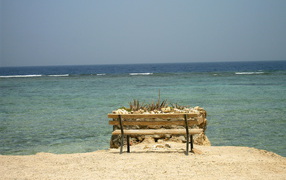 Bench on the beach in the resort of El Quseir, Egypt
