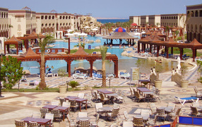 Cafe on the coast in the resort of Hurghada, Egypt