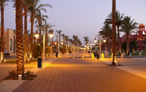 Evening street in the resort of Hurghada, Egypt