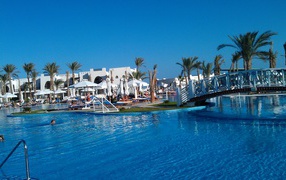 Hotel swimming pool in the resort of Marsa Alam, Egypt