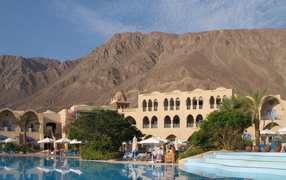 Hotel swimming pool in the resort of Taba, Egypt