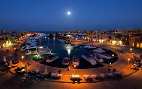Night at the port resort of El Gouna, Egypt