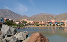 Stones poolside at the resort of Taba, Egypt