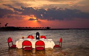 Sunset on the coast in the resort of Hurghada, Egypt