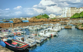 Boats in the harbor in the resort of Biarritz, France