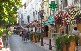 City street in the resort of Antibes, France