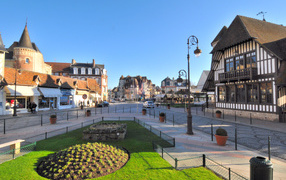 City street in the resort of Deauville, France