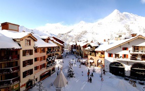 City street in the ski resort of Les Arcs, France