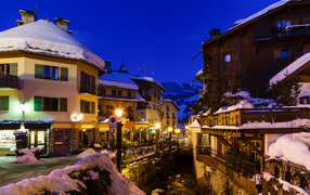 City street in the ski resort of Megeve, France