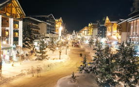 Evening lights at the ski resort of Val d'Isere, France