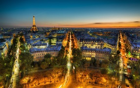 Evening lights in Paris, France