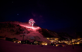 Fireworks at the ski resort of Val d'Isere, France