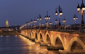Night bridge in Bordeaux, France