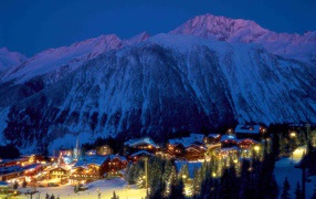 Night lights at the ski resort of Courchevel, France