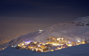 Night lights at the ski resort of Val Thorens, France