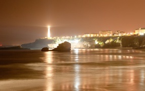 Night lights in the resort of Biarritz, France