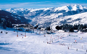 Ski piste in the ski resort of Les Arcs, France