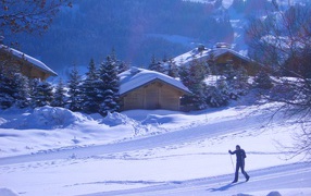 Skiing in the ski resort of Megeve, France