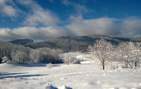 Заснеженные вершины на курорте Виллар-де-Ланс, Франция
