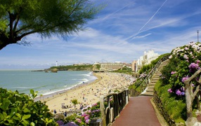 Stairs to the beach in the resort of Biarritz, France