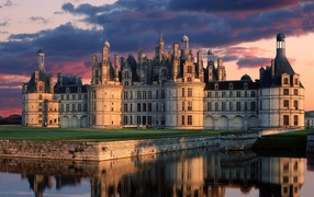 Sunset over the castle in the Loire, France