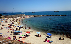 The beach at the resort of Antibes, France