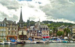 Yachts in the harbor in Normandy, France