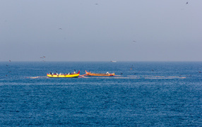 Boats near the coast in Varkala