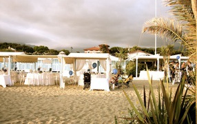 Cafe on the beach in the resort of Forte dei Marmi, Italy