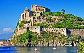 Castle on a rock on the island of Ischia, Italy
