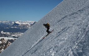 Descent from the slope in the ski resort of Arabba, Italy