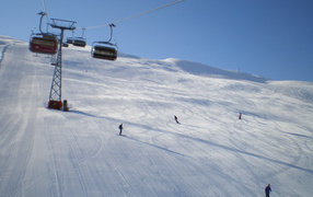 Downhill skiing in the ski resort of Val di Sol, Italy