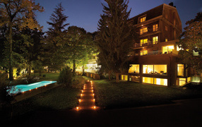 Evening hotel in the resort of Fiuggi, Italy