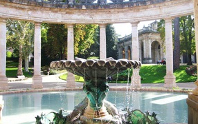 Fountain in the background of columns at a resort in Montecatini Terme, Italy