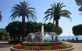 Fountain on the embankment at a resort in Pietra Ligure, Italy